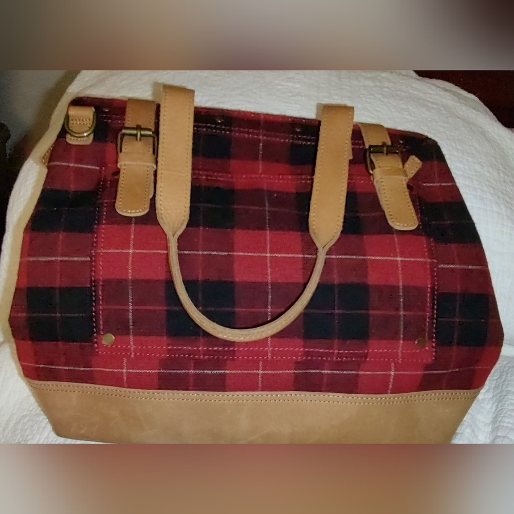 L.L. Bean Red and Tan Plaid Satchel